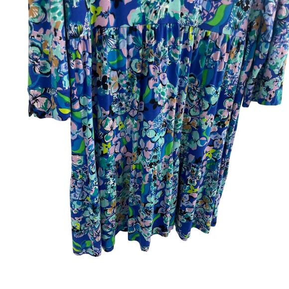 Lilly Pulitzer Alaina 3/4 Sleeve Dress Blue Grotto Twilight Tropics Print Large - Picture 3 of 8
